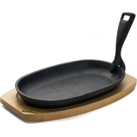 Steak pan with wooden base cast iron 24x14cm HR-YT-995 HEINNER