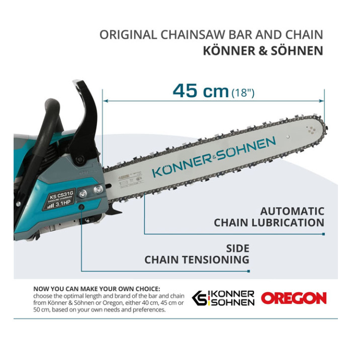 Benzīna motorzāģis 54.5cc 45cm/18" KS CS31G-18 KONNER & SOHNEN