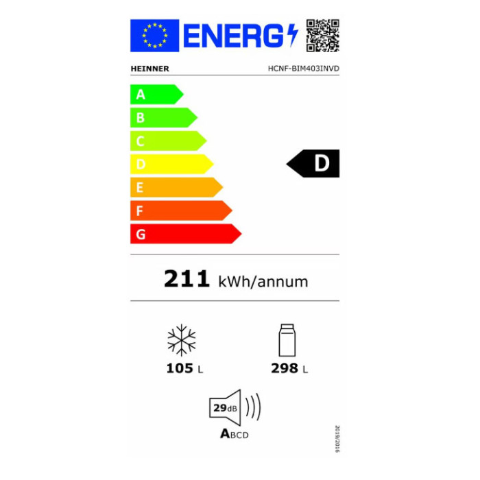 Built in refrigerator Combi HCNF-BIM403INVD HEINNER
