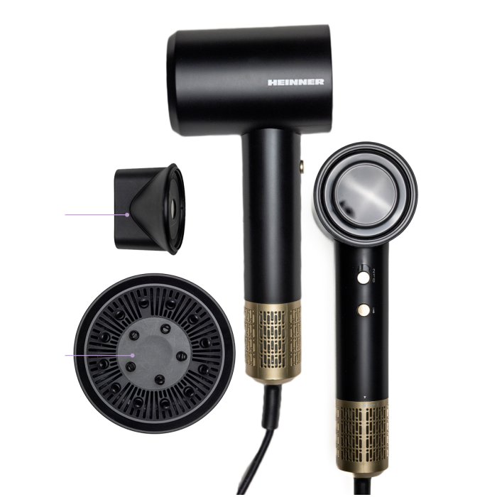 Hair dryer 1600W, black/gold, HHD-R16BLDC-BK HEINNER