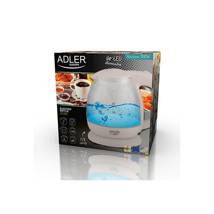 Elektriskā tējkanna 1100W stikla 1.0L, AD 1283 cream, ADLER