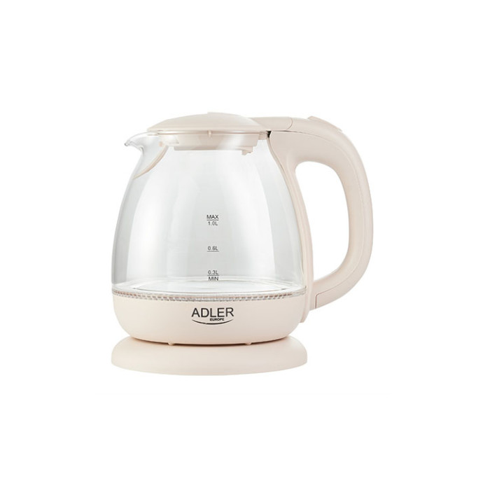Elektriskā tējkanna 1100W stikla 1.0L, AD 1283 cream, ADLER