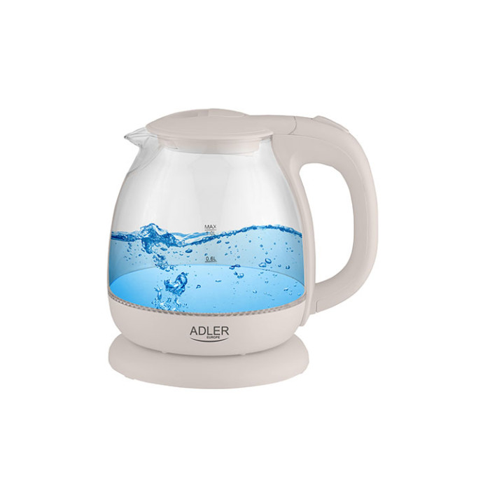 Elektriskā tējkanna 1100W stikla 1.0L, AD 1283 cream, ADLER