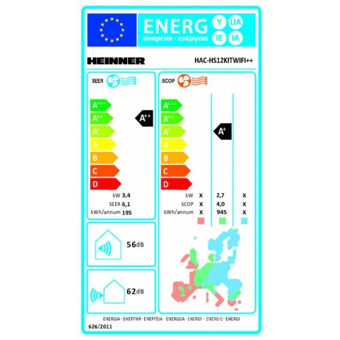 Gaisa kondicionieris OPAL, KIT+WIFI 12000BTU HAC-HS12KITWIFI++ HEINNER