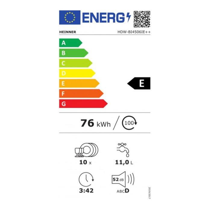 Iebūvējamā Trauku mazgājamā mašīna HDW-BI4506IE++ HEINNER