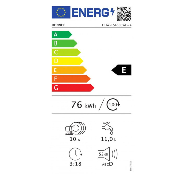 Trauku mazgājamā mašīna HDW-FS4505WE++ HEINNER