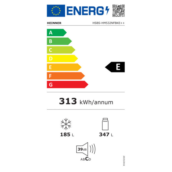 Šaldytuvas dvigubomis durimis, No Frost, HSBS-HM532NFBKE++ HEINNER