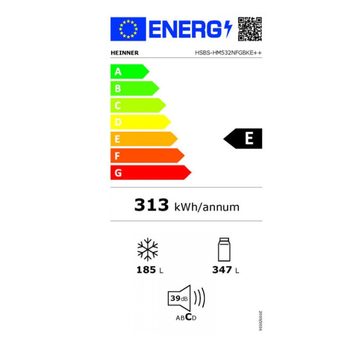 Šaldytuvas dvigubomis durimis, No Frost, HSBS-HM532NFGBKE++ HEINNER