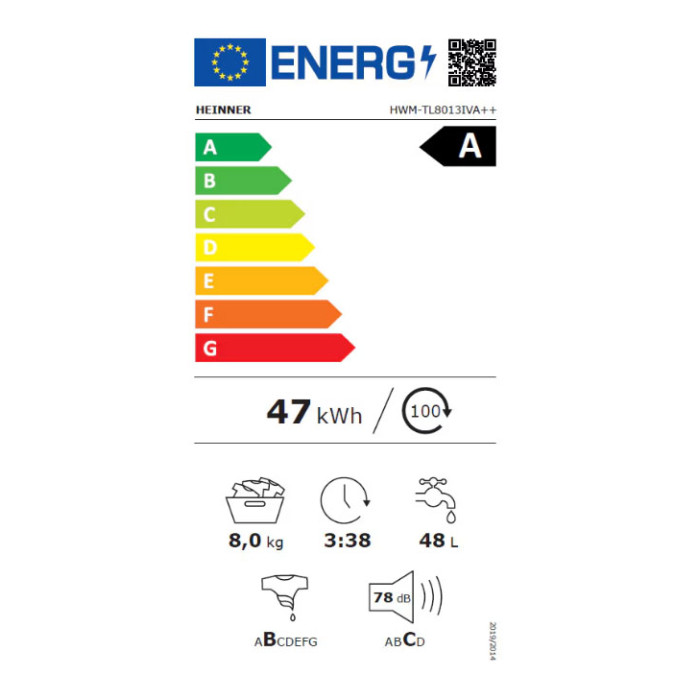 Veļas mazgājamā mašīna, vertikāla HWM-TL8013IVA++ HEINNER