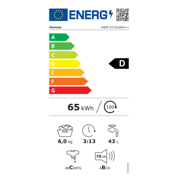 Washing machine 6kg HWM-VT1610KD++ HEINNER