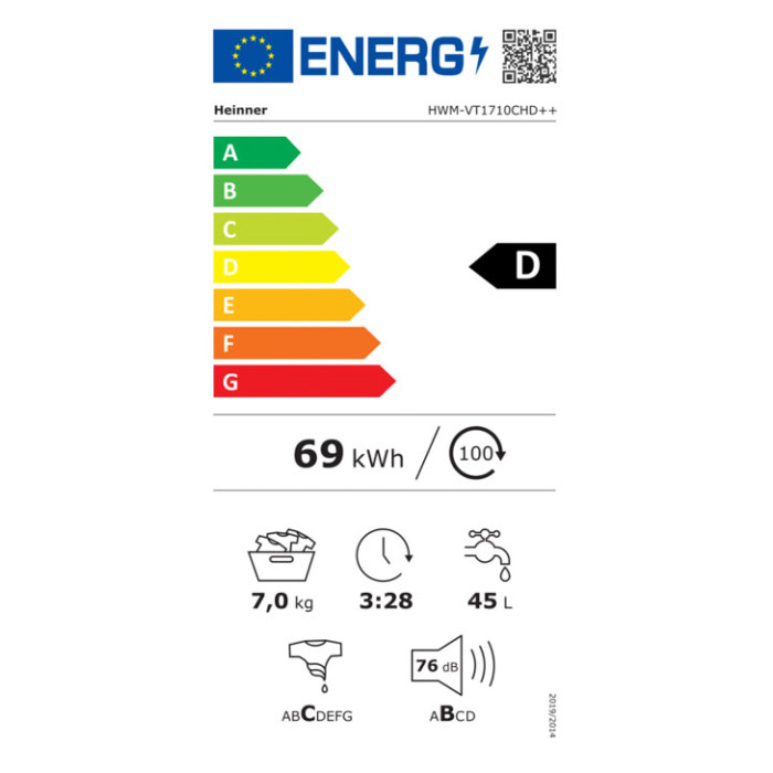 Veļas mazgājamā mašīna HWM-VT1710CHD++ HEINNER
