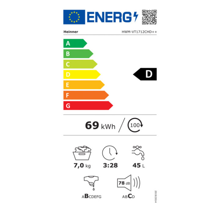 Veļas mazgājamā mašīna HWM-VT1712CHD++ HEINNER
