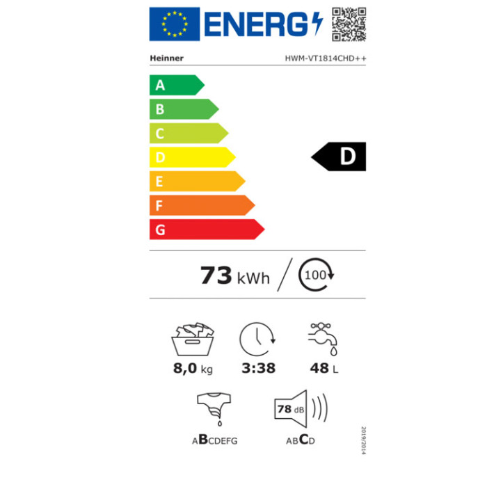 Washing machine 8kg HWM-VT1814CHD++ HEINNER