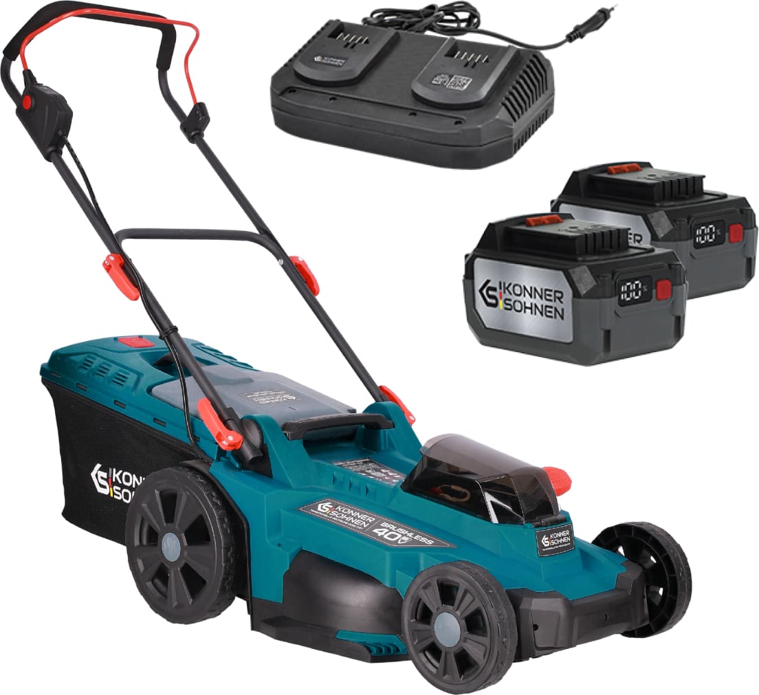 Akumuliatorinė 43 cm. vejapjovė 40V, su 2x 4Ah baterijomis ir greituoju dvigubu krovikliu, KS 43LM-40V, KONNER & SOHNEN